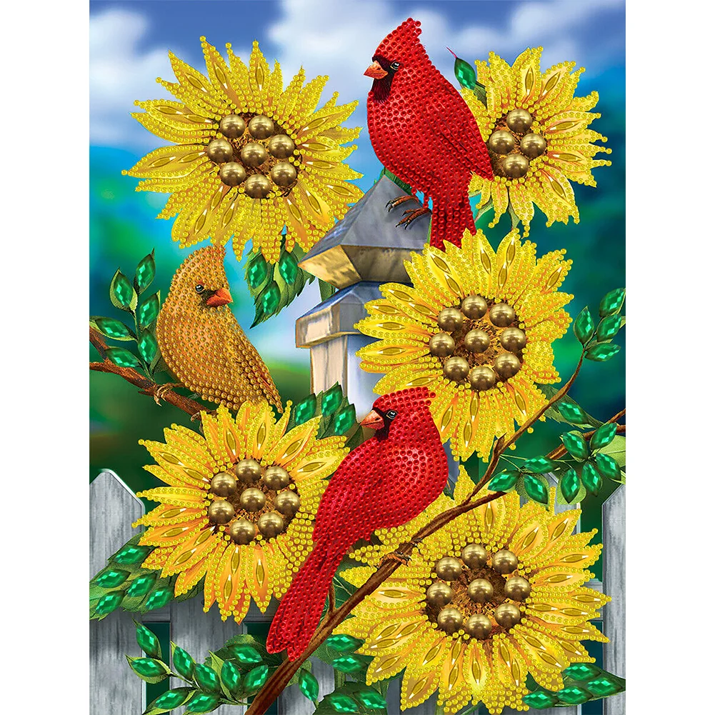 Diamond Painting - Partial Special Shaped Drill - Sunflower Cardinal(30*40cm)