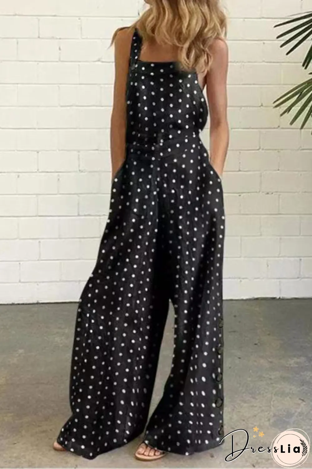 Elegant Dot Print Square Collar Straight Jumpsuits(10 Colors)