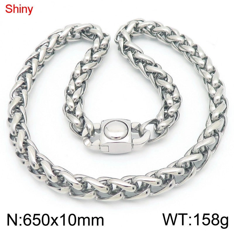 Fashion Stainless Steel 10mm Basket Chain Woven Chain Casting Buckle Necklace