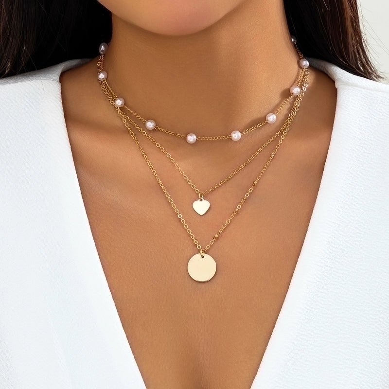 Minimalist Classic Style Irregular Round Imitation Pearl Copper Layered Tassel Layered Necklaces