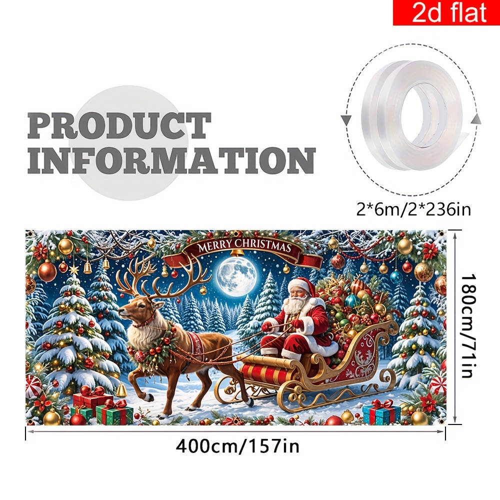 Tegooe Extra Large Christmas Garage Door Mural Banner - Santa Reindeer Sleigh Scene Backdrop for Holiday Outdoor Decoratio...