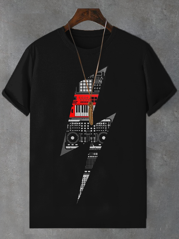 Men's Cool Lightning Music Art Graphic Print T-Shirt