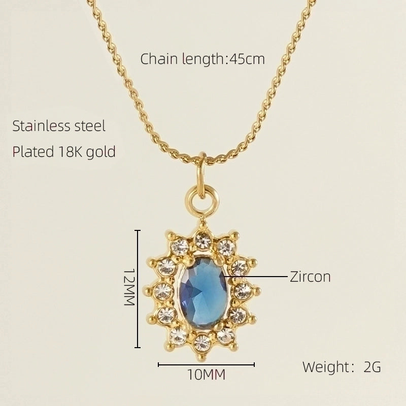 Stainless Steel 18K Gold Plated Glam Shiny Plating Inlay Sun Water Droplets Heart Shape Zircon Pendant Necklace