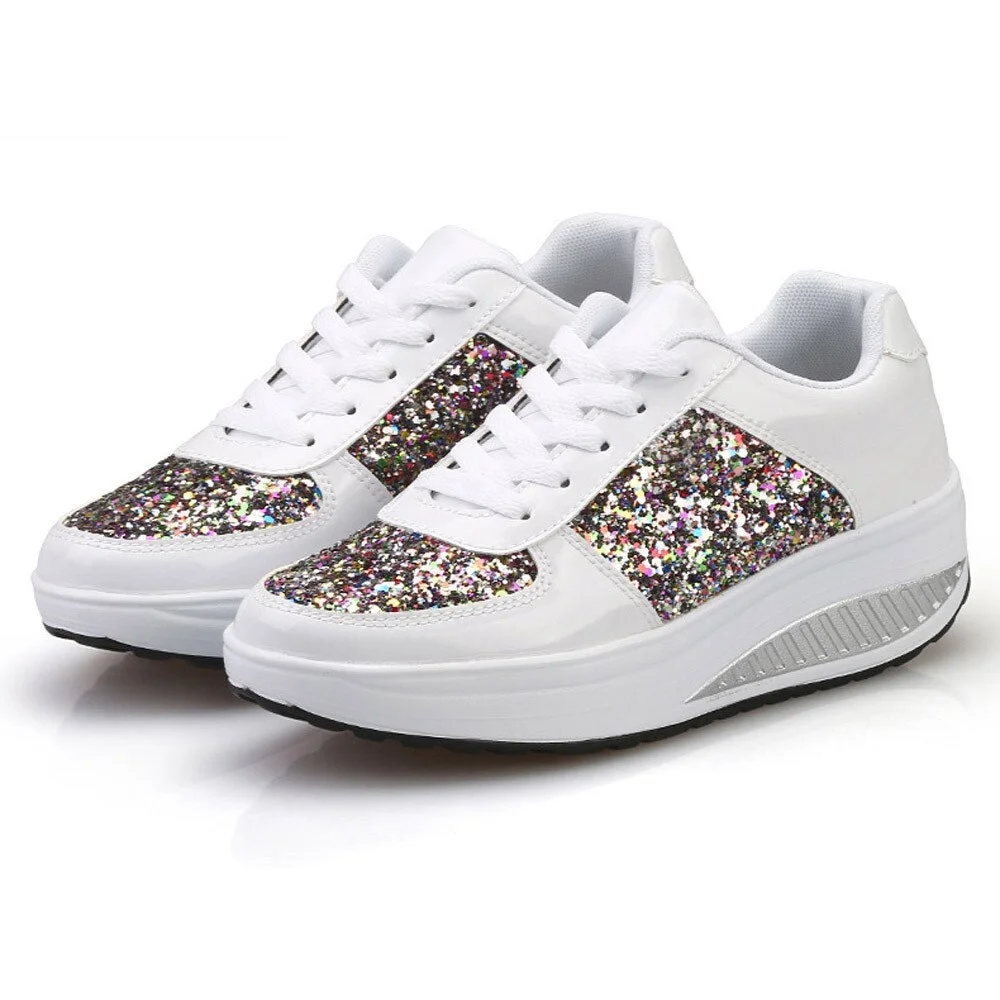 Fashion Women's Sneakers Casual Ladies Wedges Sneakers Sequins Shake Shoes Fashion Walking Girls Sport Women's Platform Shoes 42