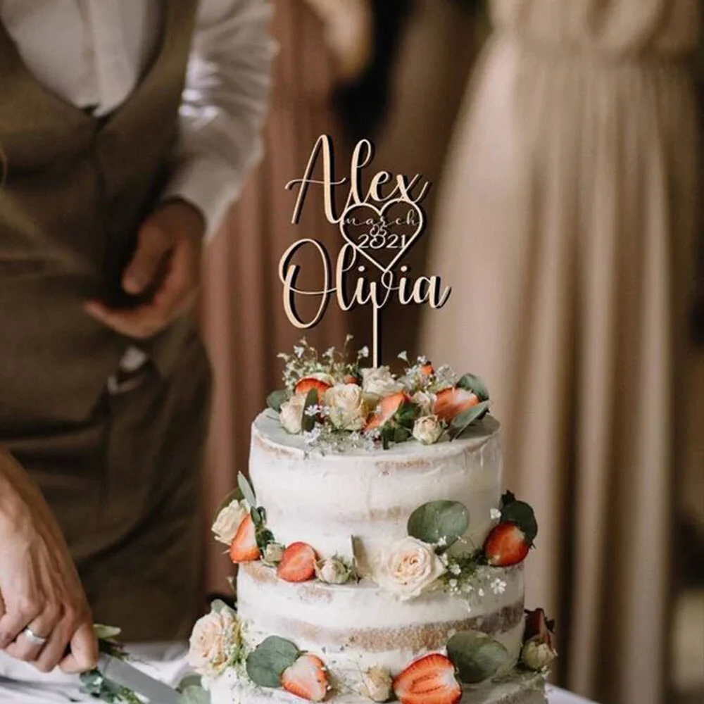 Personalised Wedding Cake Toppers Wooden Happy Birthday Cake Decor Acrylic Mr & Mrs Wedding Engaged Party Anniversary Supplies