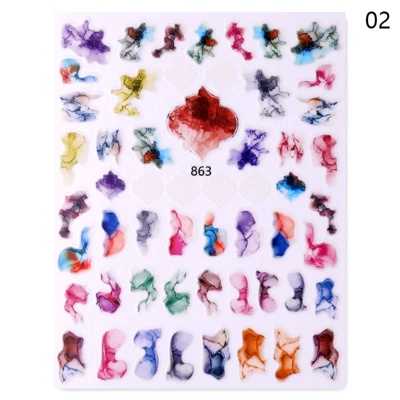 Ripple Marble Blooms Stickers For Nails Manicures Japanese Color Stitching Design Nails Art Stickers Adhesive Tape Decoration