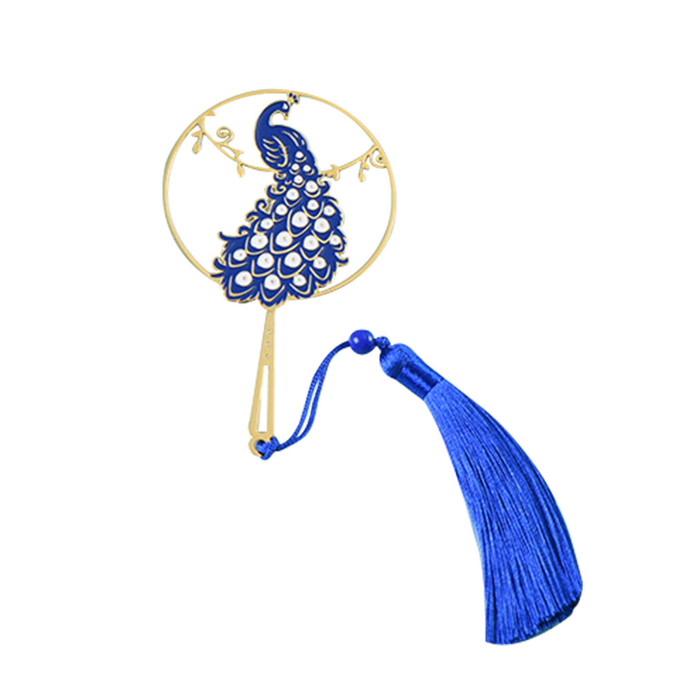 

Chinese Style Peacock Bookmarks Brass Round Fan Tassels Book Marker (Gold), 501 Original