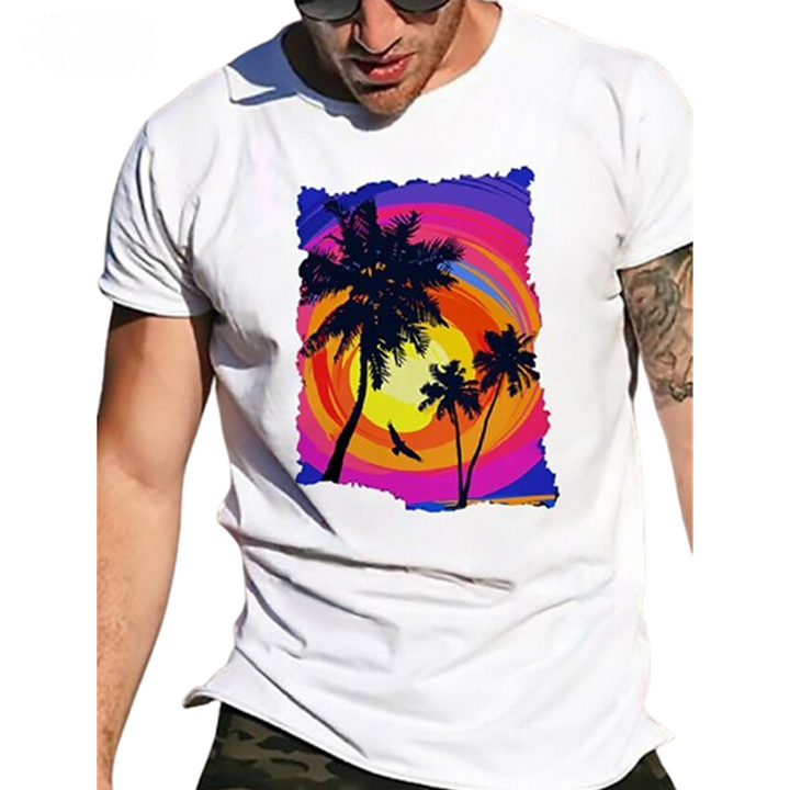 Coconut Tree Sunset Summer Short Sleeve Men's T-Shirts White-VESSFUL
