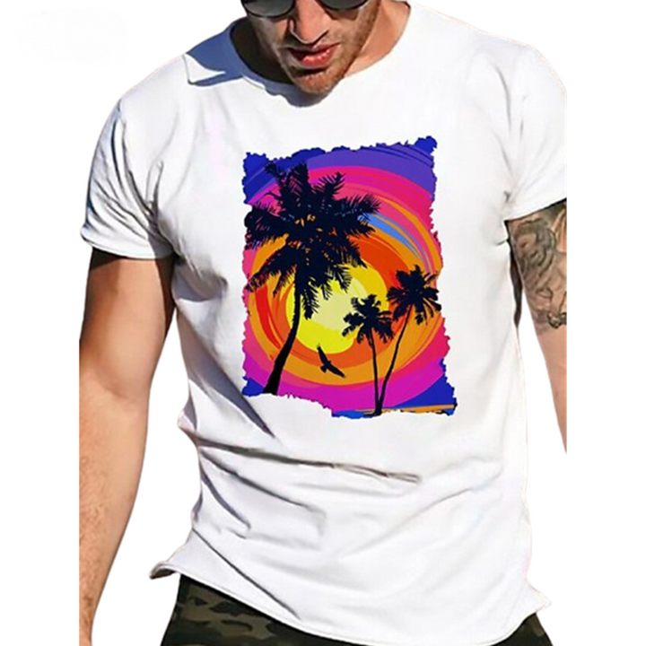 Coconut Tree Sunset Summer Short Sleeve Men's T-Shirts White at Hiphopee