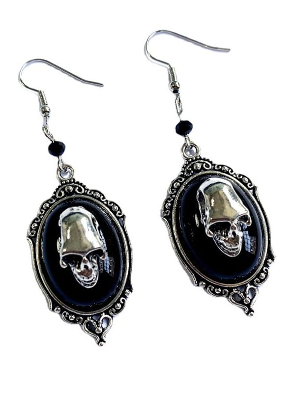 Gothic Dark Punk Style Vintage Skull Carved Earrings & Necklace