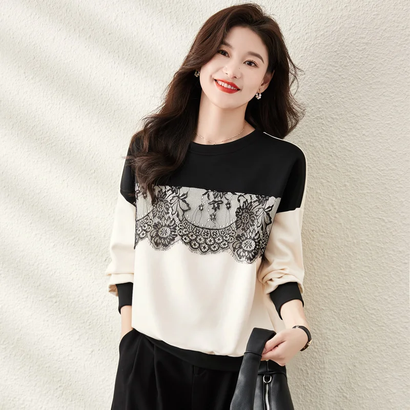 Toloer Toloer Splicing Hoodie Female Loose Round Collar Set Model 2023 Spring And Fall New Top Coat-Outfit Ideas