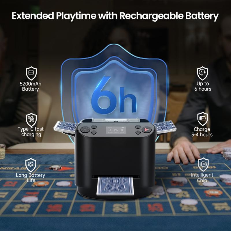 Product Introduction of DrawPies 2-in-1 Automatic Card Shuffler &Dealer 4 Drawing Remotes adjustable Dealing Distance for Poker night UNO Phase 10 Board Games & More 11