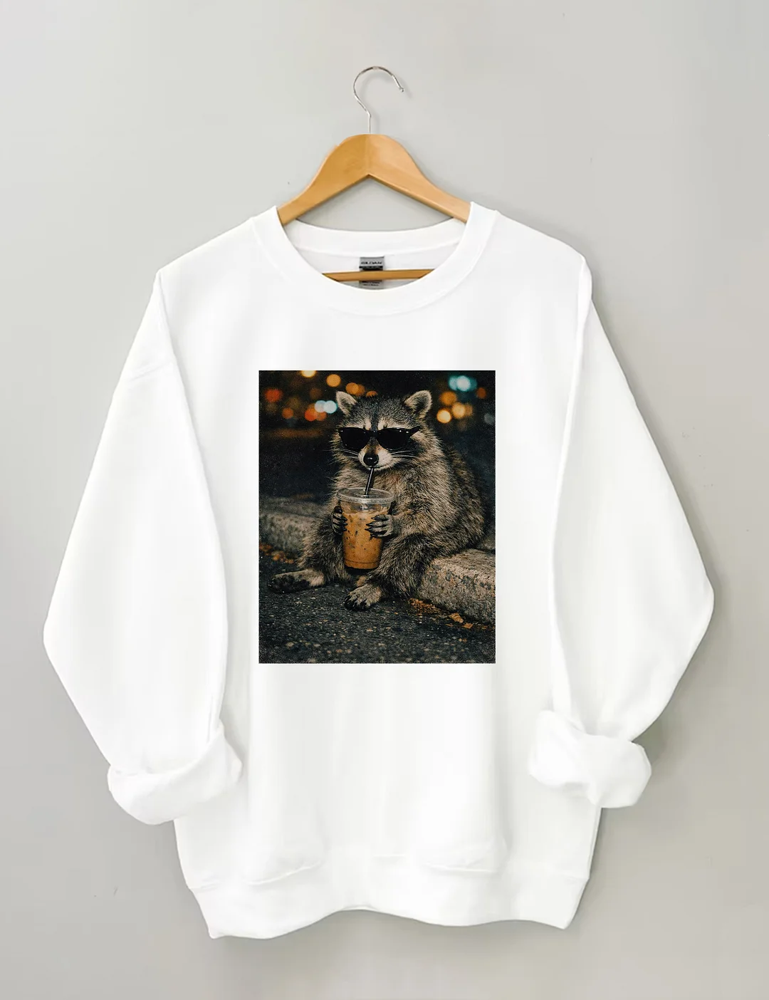 Funny Raccoon Drinking Iced Coffee Sweatshirt