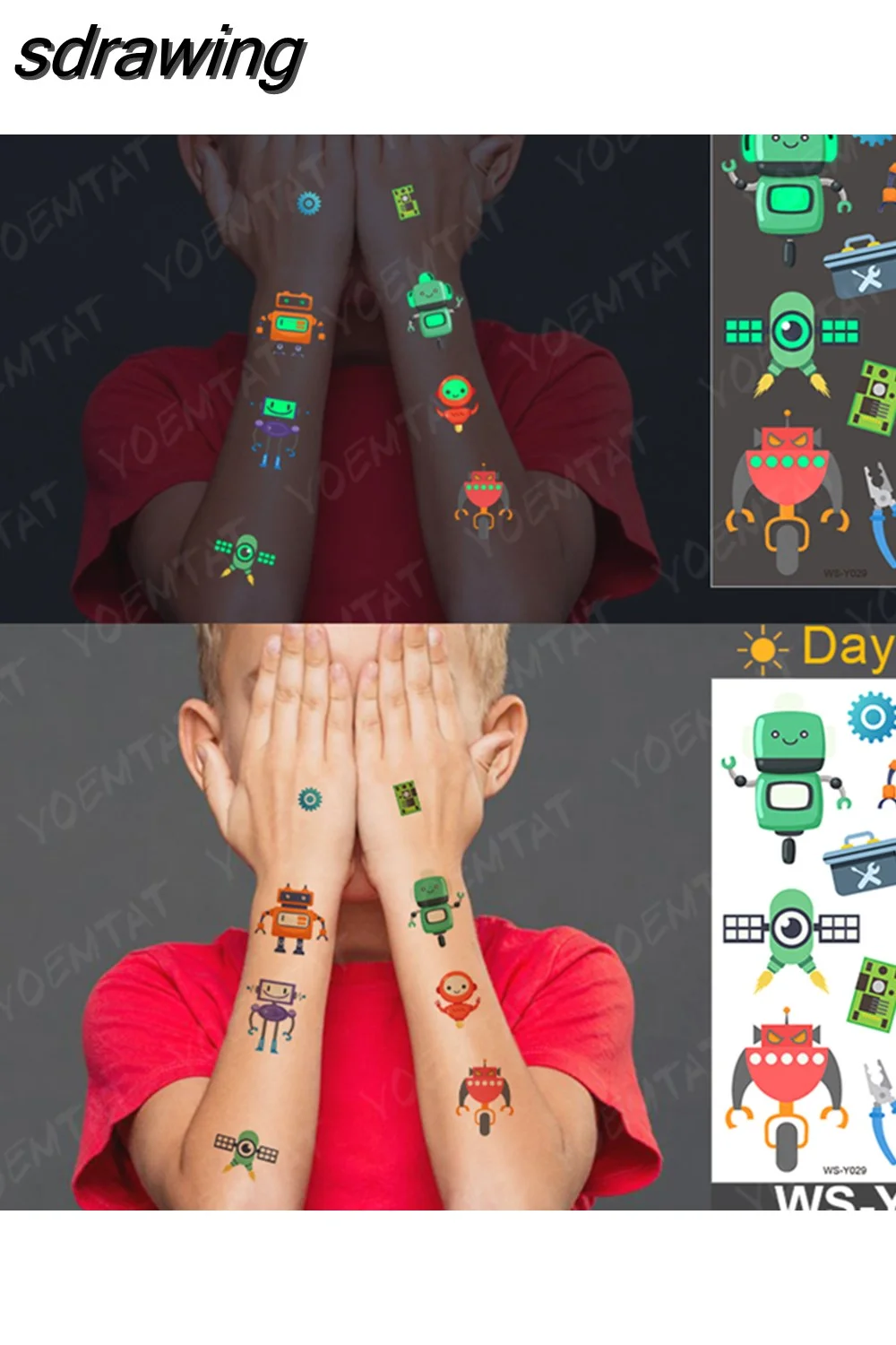 sdrawing Waterproof Temporary Tattoo Woman Sticker Panda Tiger Cute Animal Glowing Tatto Boy Girl Baby Child Kid Flash Fake Tato