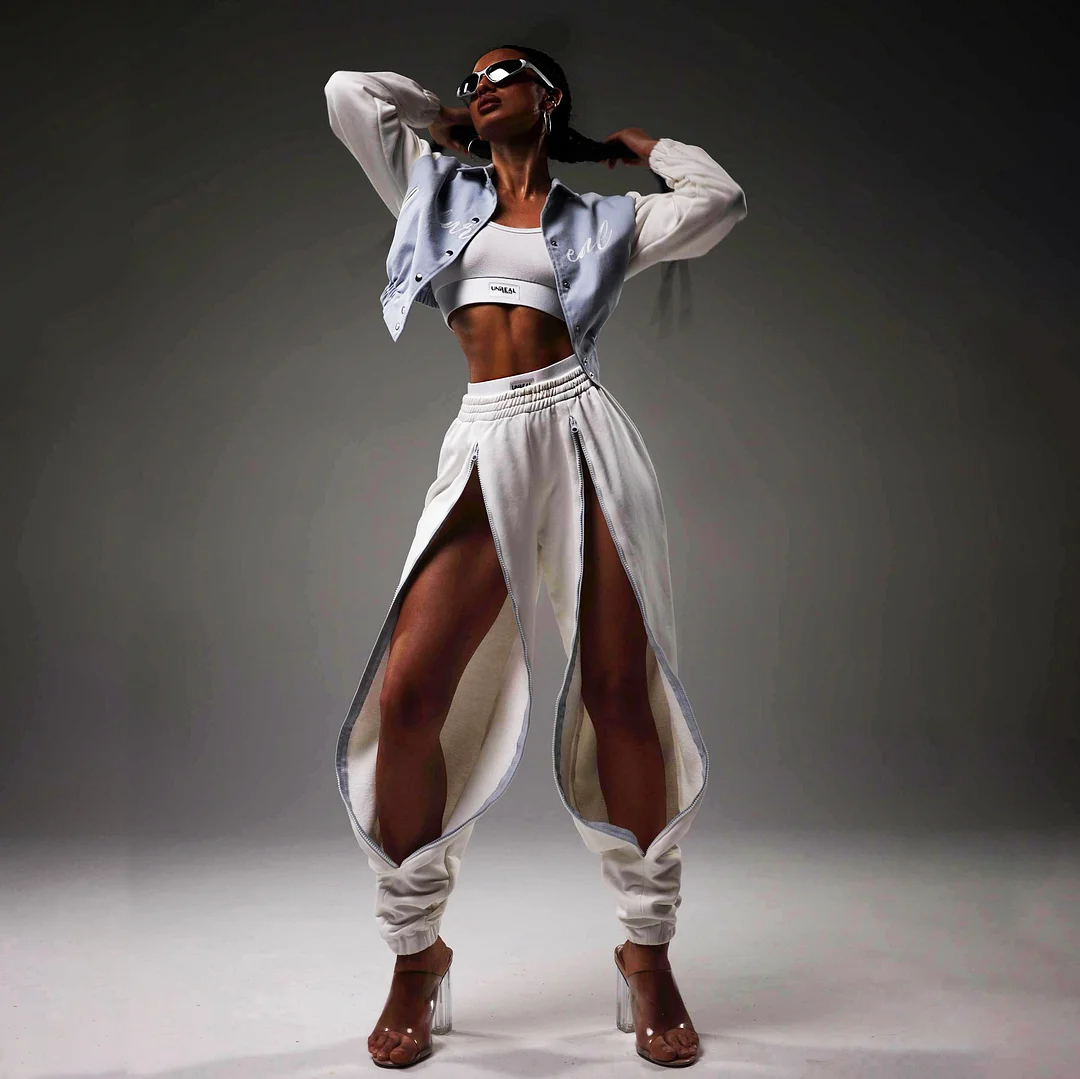 Athvotar Athvotar Splicing Suit Girl T-Tie Zip Open Trousers Letter Print Short Coat Street Tide Brand