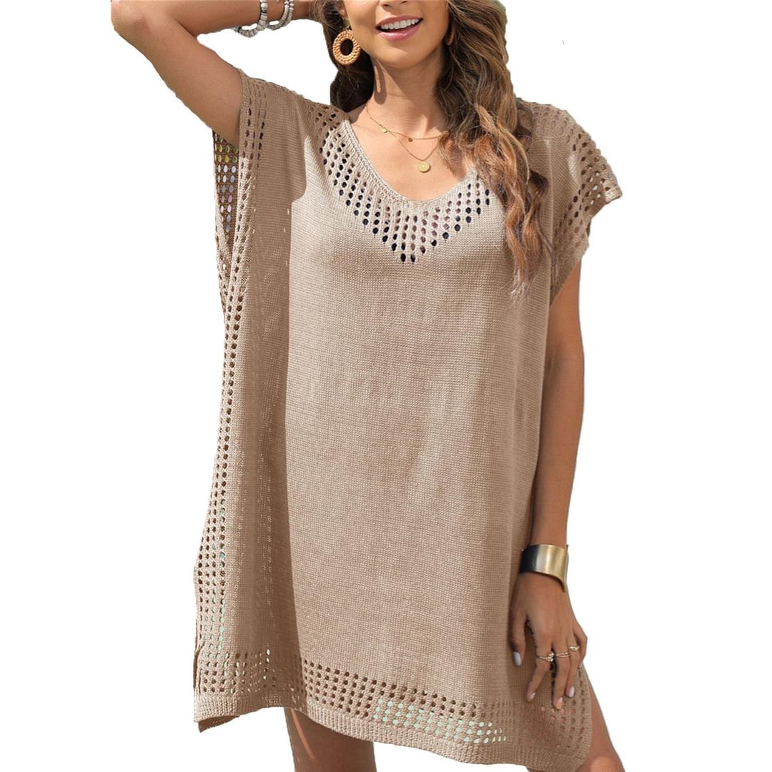 Women's V-Neck Hollow Out Loose Beach Mini Dress