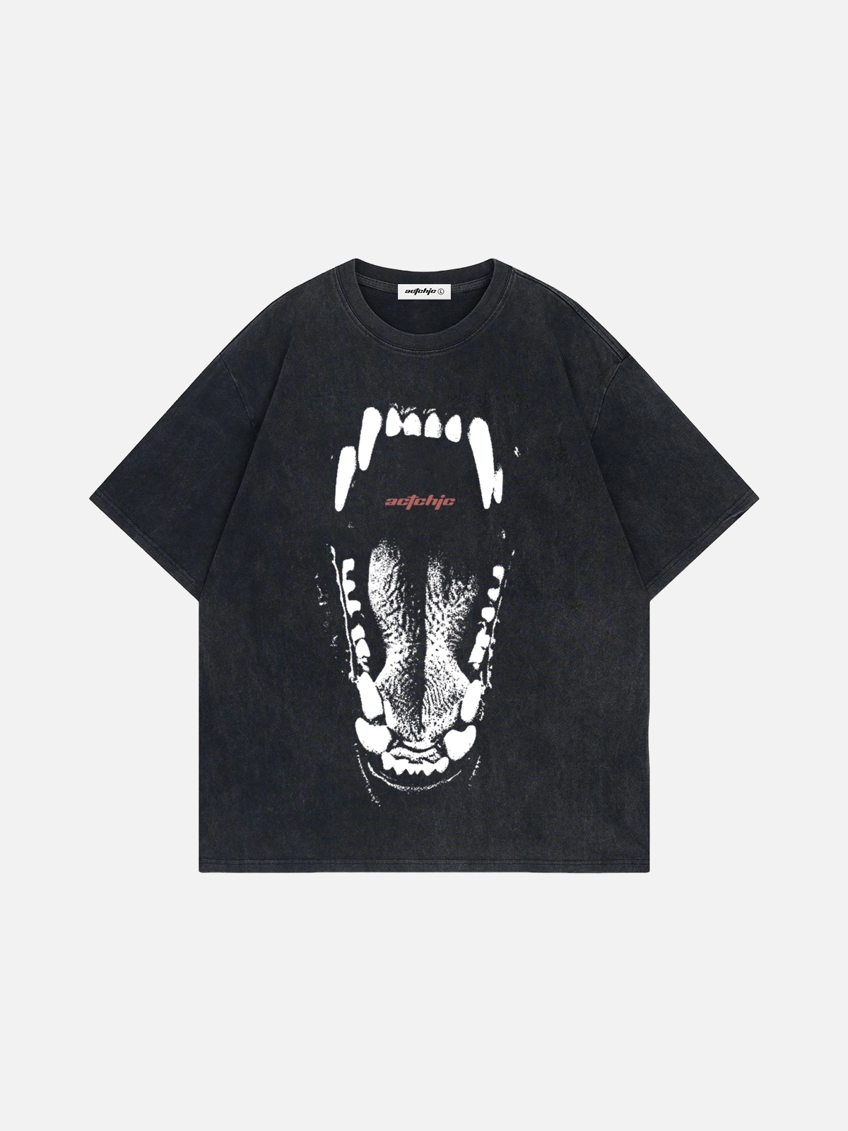 Black Act Chic Doberman Teeth Graphic Tee Front