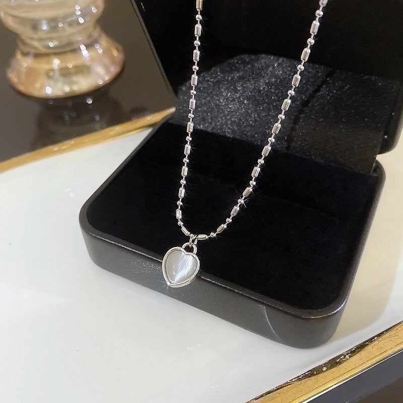 Minimalist Heart Shape Flower Bow Knot Titanium Steel Copper Plating Inlay Artificial Gemstones Pendant Necklace