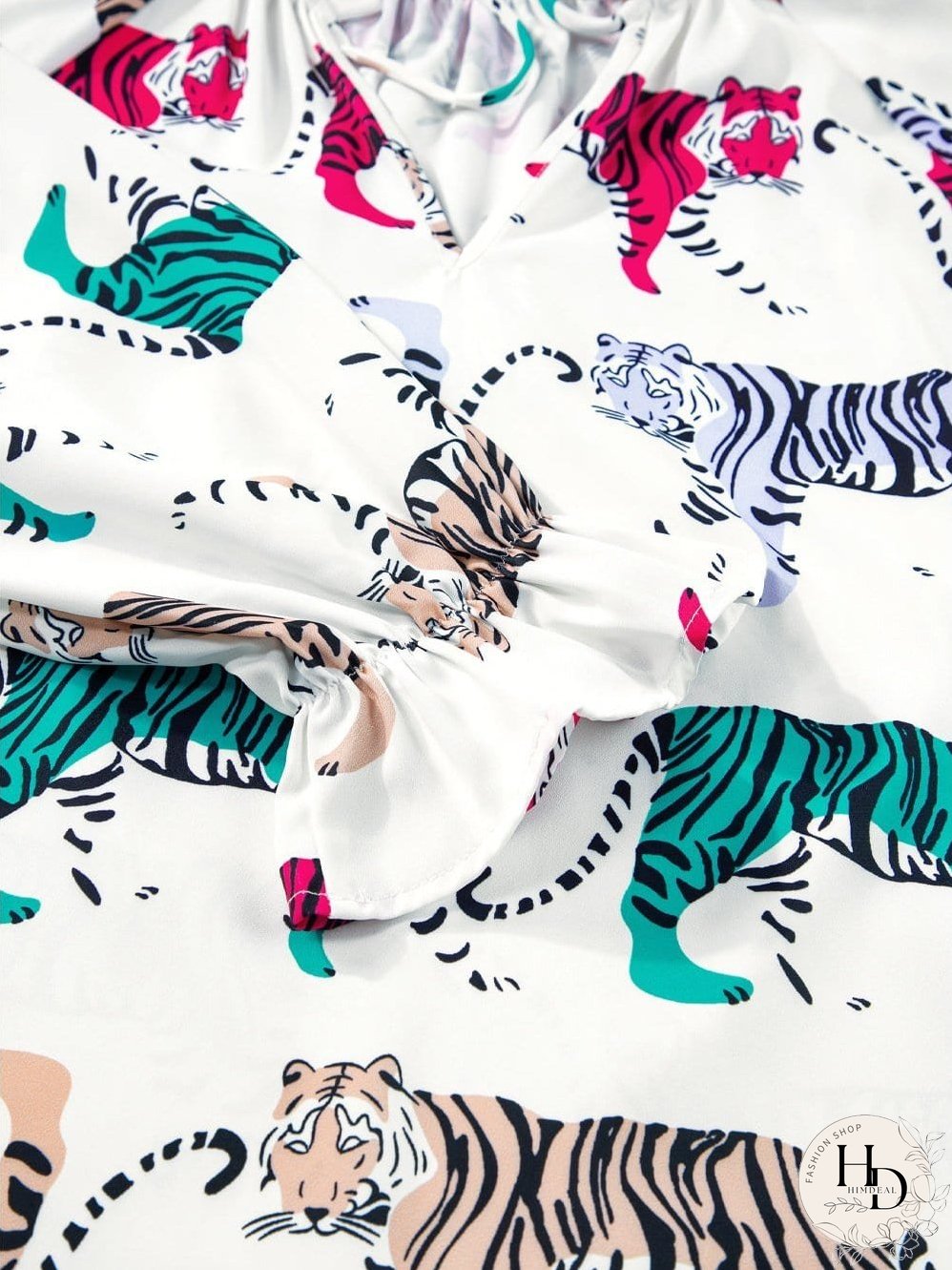 White Background Tiger Print Blouse