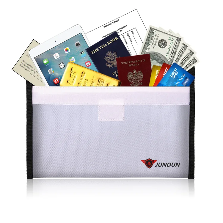JUNDUN Fireproof Money Bag, Fireproof Waterproof Cash Bag - Silver (10.2 x 6 inch)