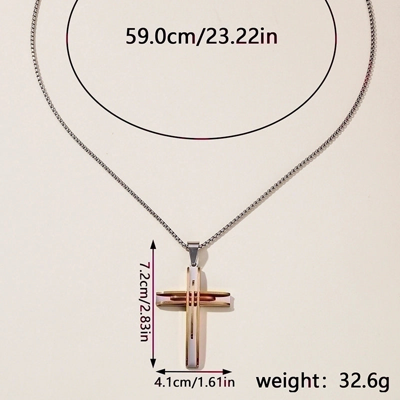 Hip-Hop Retro Cross Round Square 304 Stainless Steel Women’s Pendant Necklace