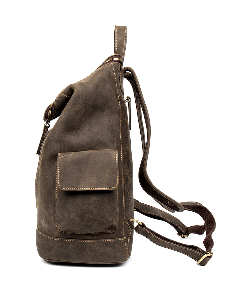 Color Brown Side View of Woosir Large Vintage Leather Backpack