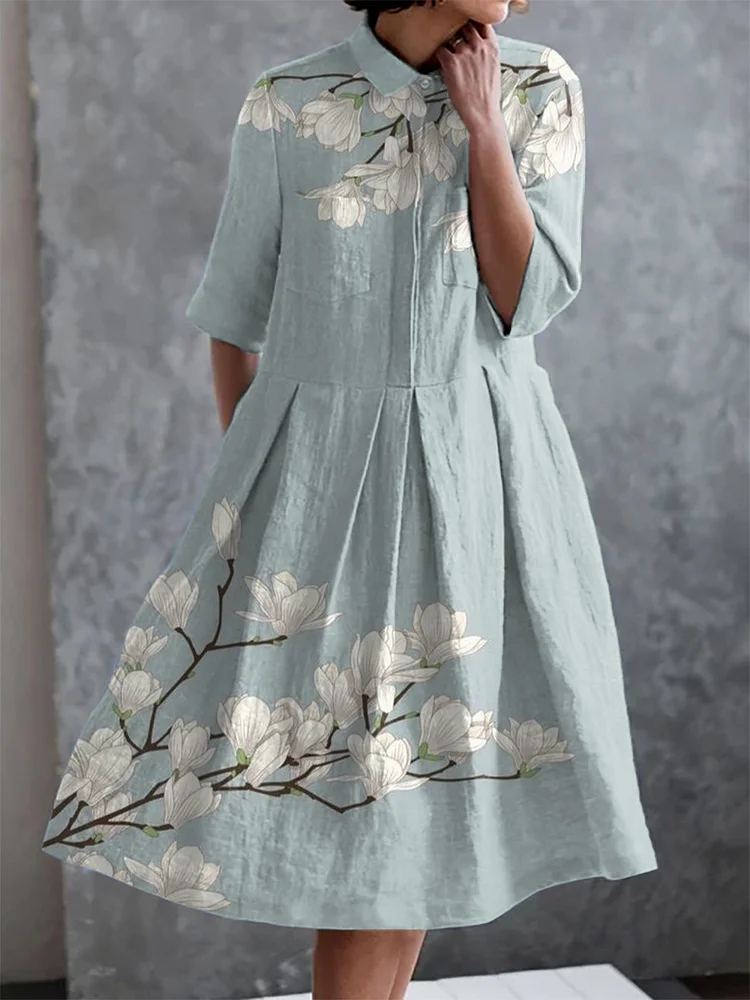 Vintage Floral Print Casual Elegant Pocket Half Sleeve Dress