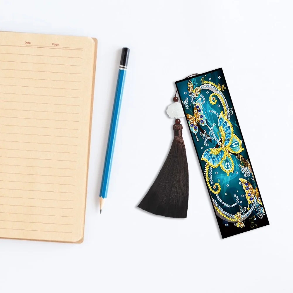 2pcs DIY Diamond Painting Leather Bookmark Butterfly Tassel Crafts