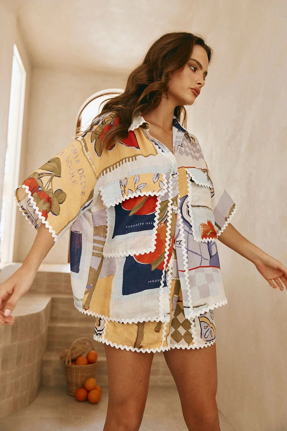 Churchf Churchf Women's New Temperament Fashion Print Shirt Jacket Loose Casual Shorts Suit