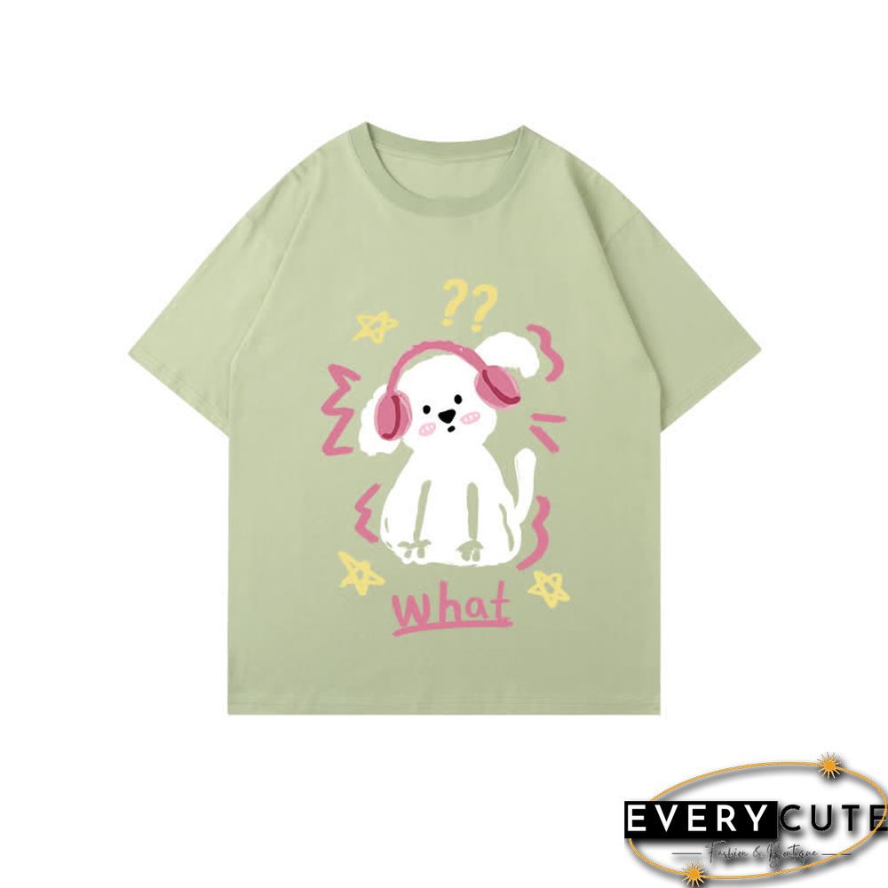 Kawaii Letter Puppy Print Round Collar Oversized T-Shirt