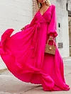 Solid Color Long Sleeve V-Neck Maxi Dress