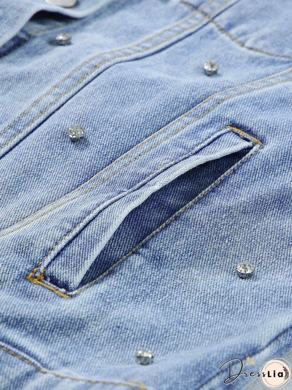 Light Wash Denim Jacket with Crystal Detail