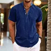 Camicia da uomo a maniche corte con mezzo bottone e colletto Henley