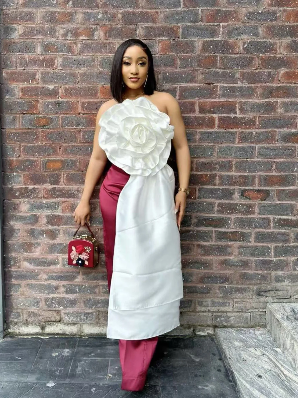 Sdrawing Sdrawing Spring And Summer New Design Three-Dimensional Flowers Ribbon Sexy Bare Back Zipper LX0113