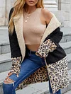 Fashion Loose Lambskin Split-Joint Leopard Lapel Collar Cardigan Woolen Coat