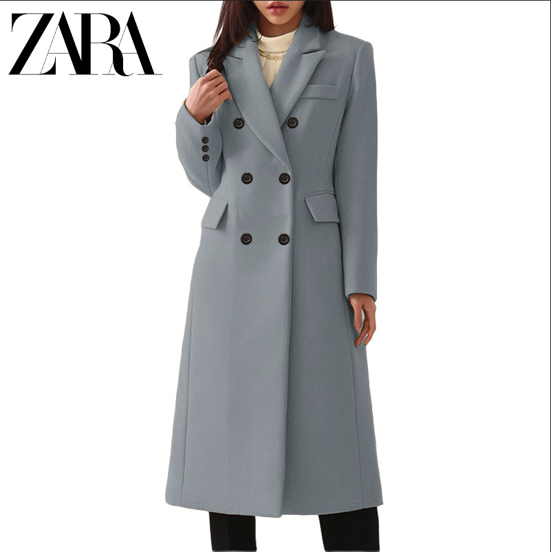 ZARA® Casaco comprido de lã para mulher tamanho grande.