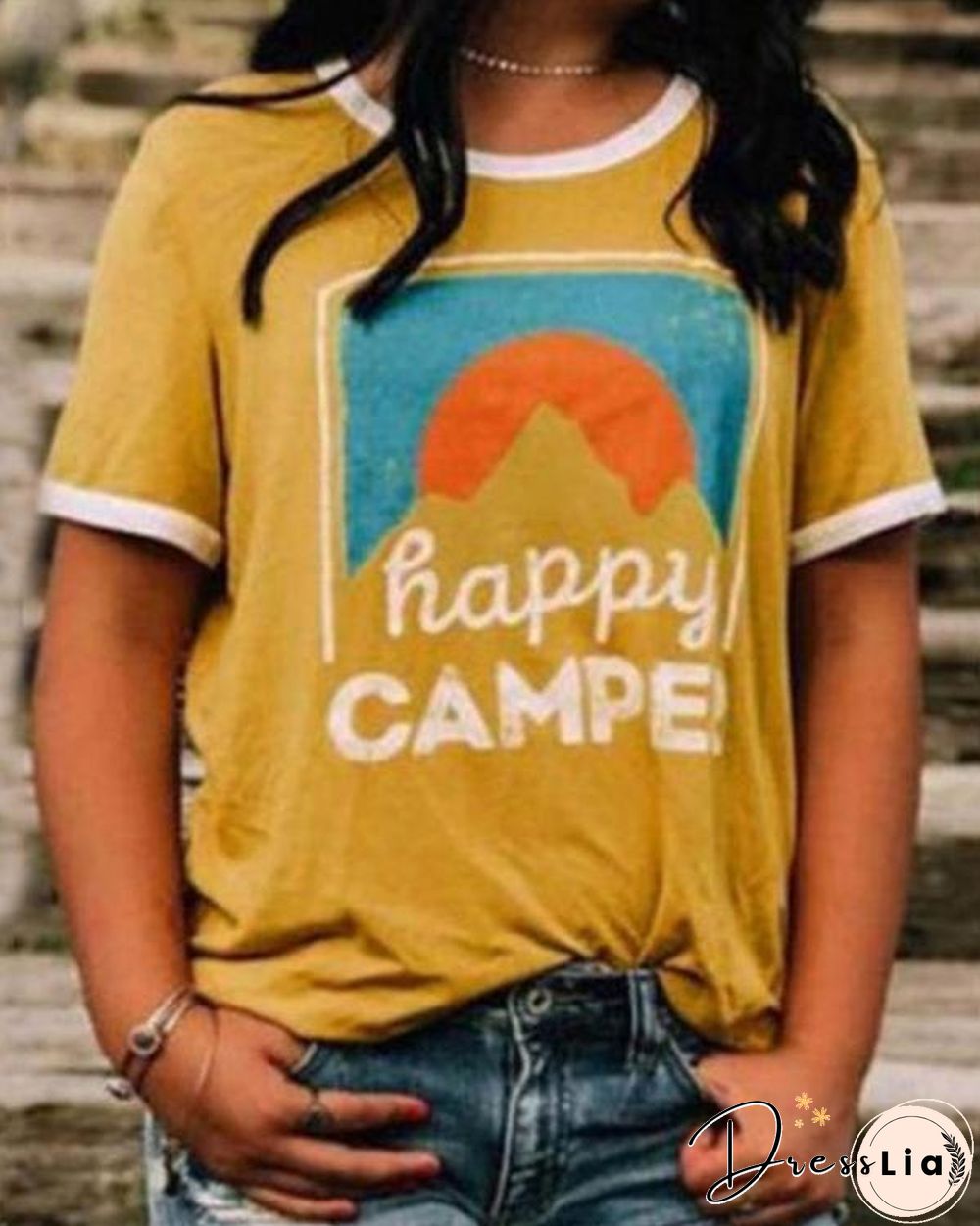 Short Sleeve Round Neck Geometric Casual Loose T-Shirt