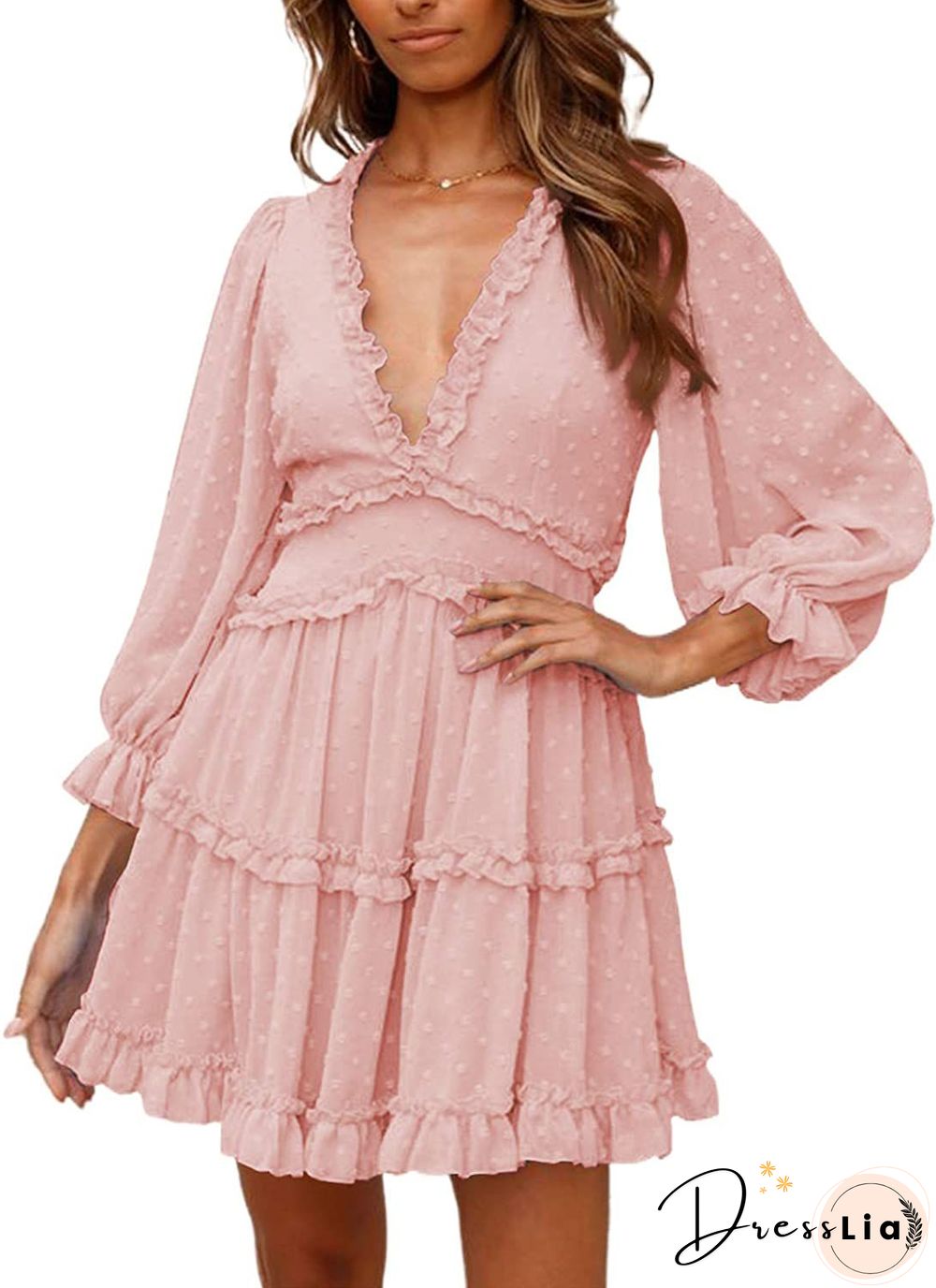 Ditsy Floral Prints Ruffle Edge Tiered Long Sleeve Boho Dress