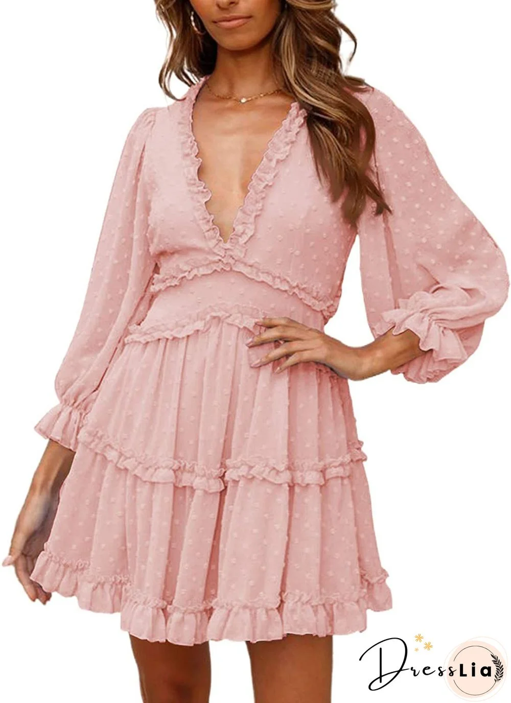 Ditsy Floral Prints Ruffle Edge Tiered Long Sleeve Boho Dress