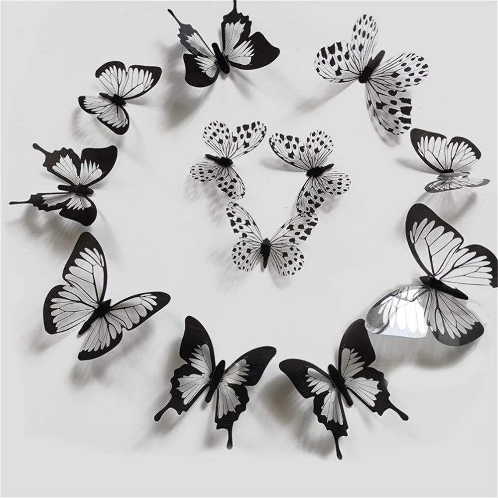 Athvotar Pcs Black White 3D Butterfly Wall Sticker Wedding Decoration Bedroom Living Room Home Decor Butterflies Decals Stickers