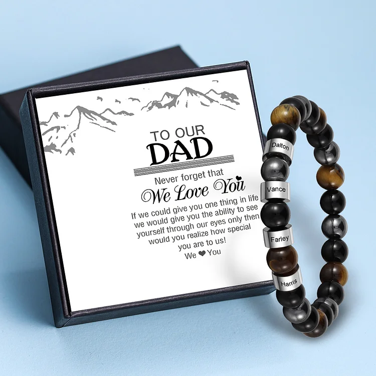 4 Names - Personalized Men's Beaded Bracelet Customized Name Bracelet Birthday Gift for Him