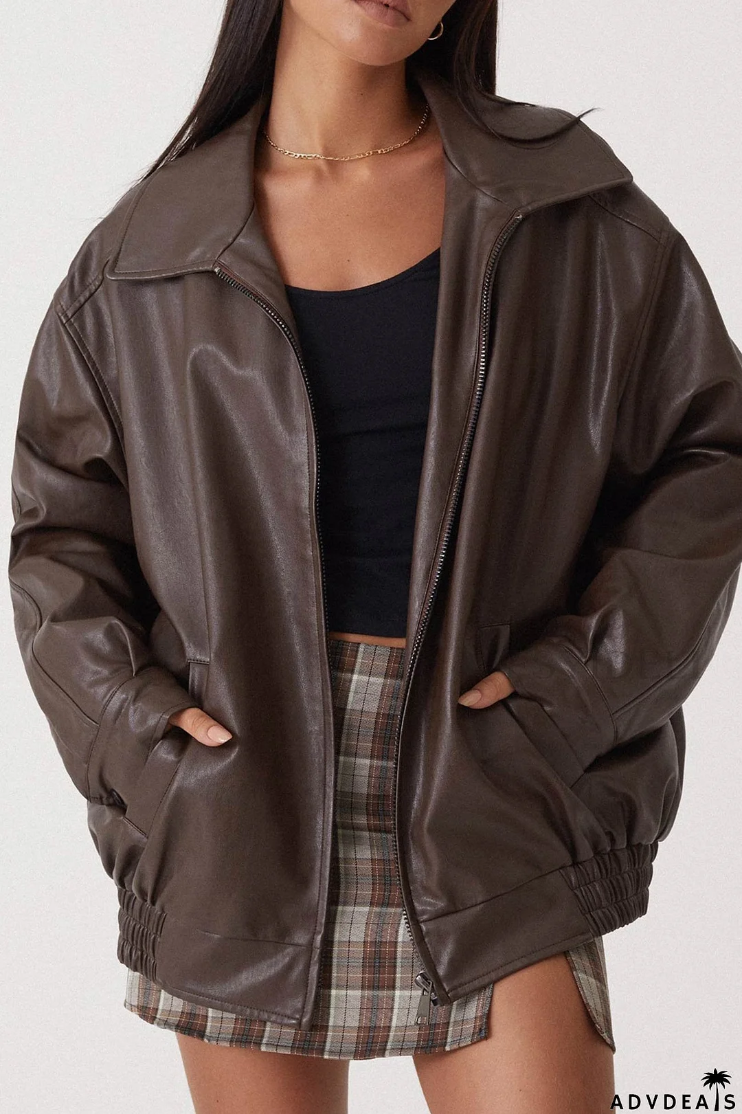 Retro solid PU jacket