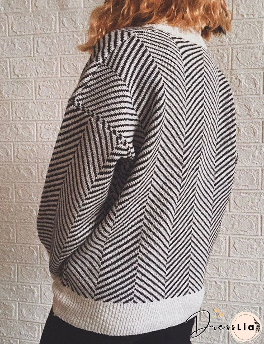 V-neck Striped Casual Loose Sweater Cardigan