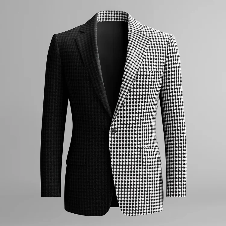 Okaywear Contrast Houndstooth Notched Lapel One Button Blazer 