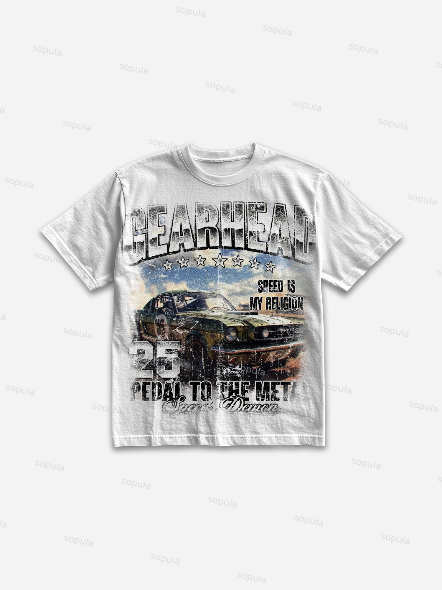 Gearhead Aged Vintage American Muscle Car Graphic Cotton T-shirt - SOPULA
