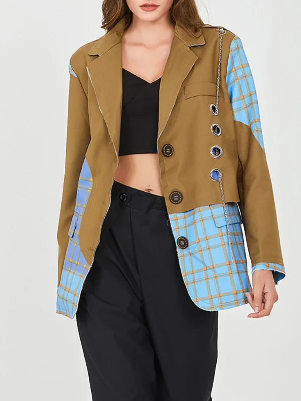 Women's casual splicing fashion personality trend blazer Flusfy