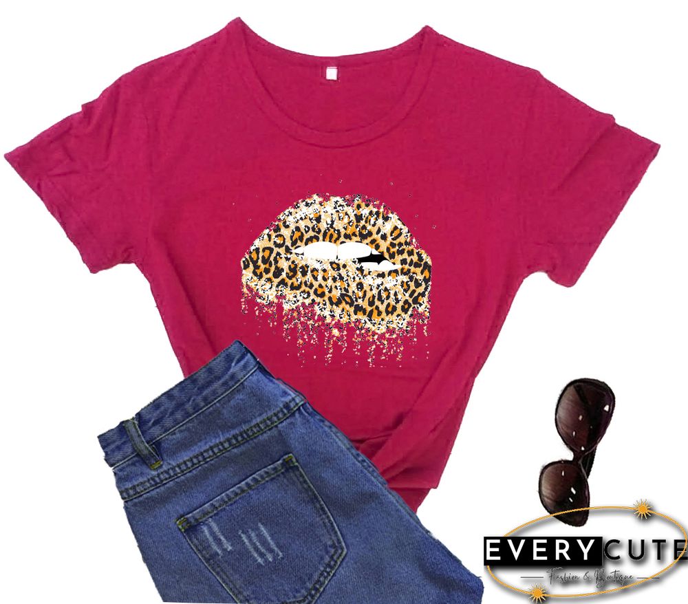 Funny Leopard Lips Dripping T-shirt TrendyPersonalityShirtsWomenFashionCasualPureCottonVintageShirt 90sAesthetic Tee