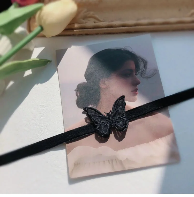 Vintage Dark Gothic Style Butterfly Choker Necklace Black Lace Choker Collar Vintage Women Girls Wedding Party Jewelry Collar