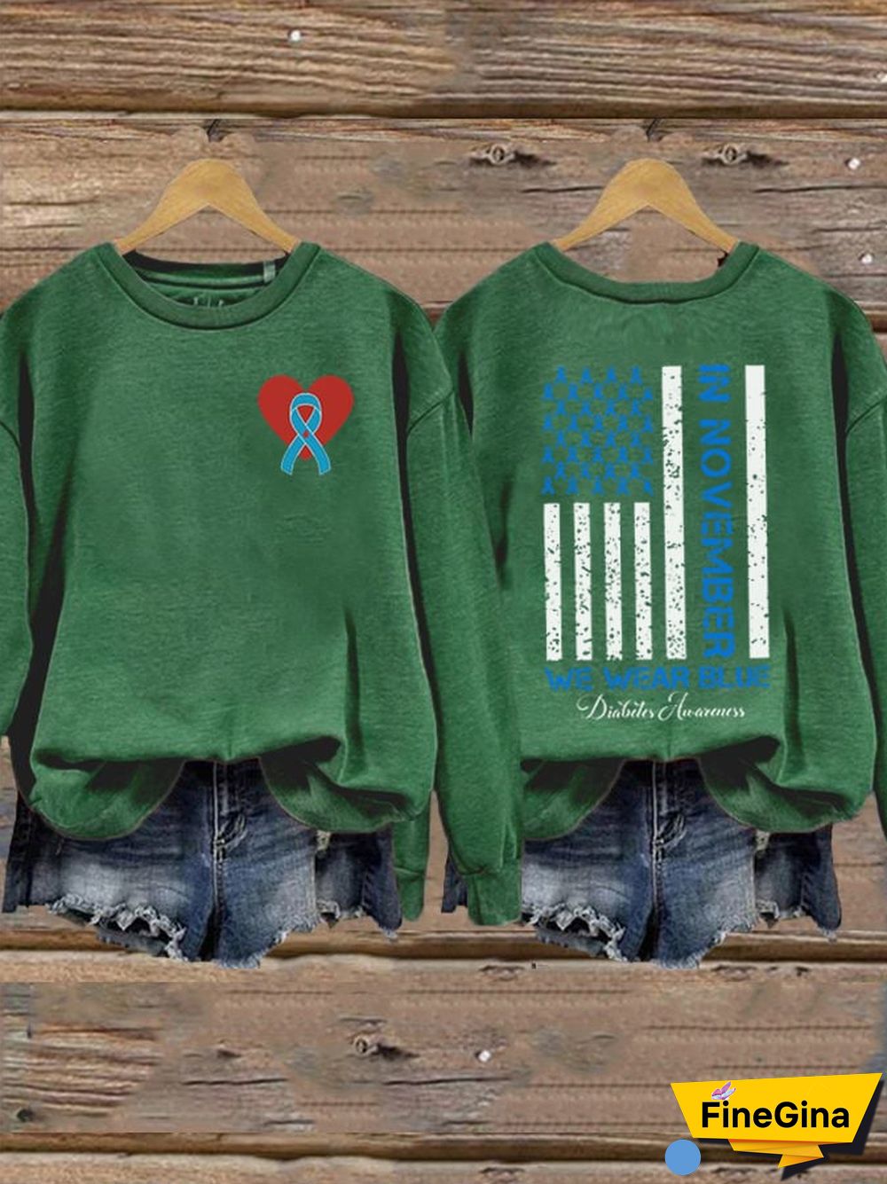 Women's In November We Wear Blue Diabetes Mellitus Print Crew Neck Sweatshirt