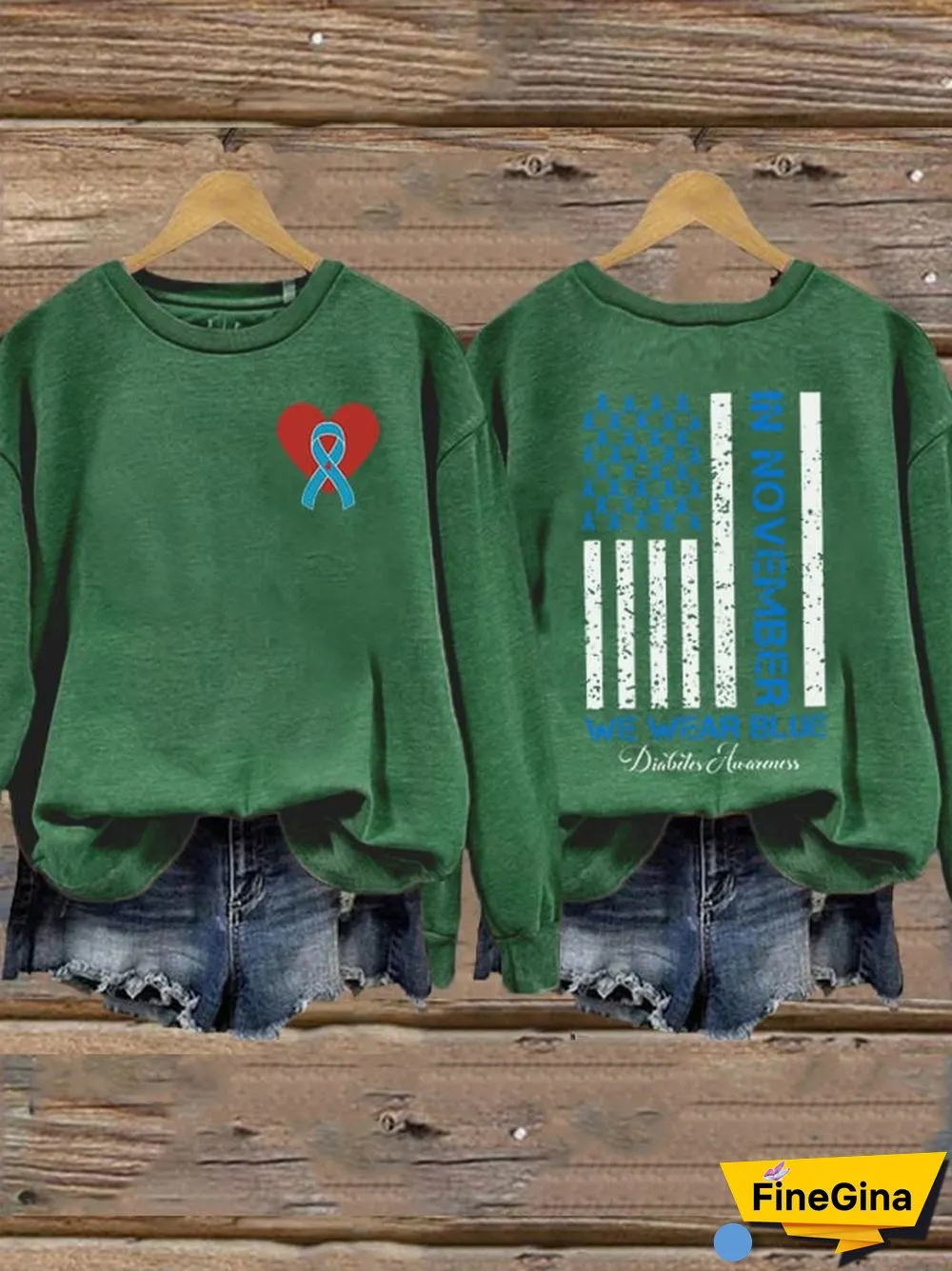 Women's In November We Wear Blue Diabetes Mellitus Print Crew Neck Sweatshirt